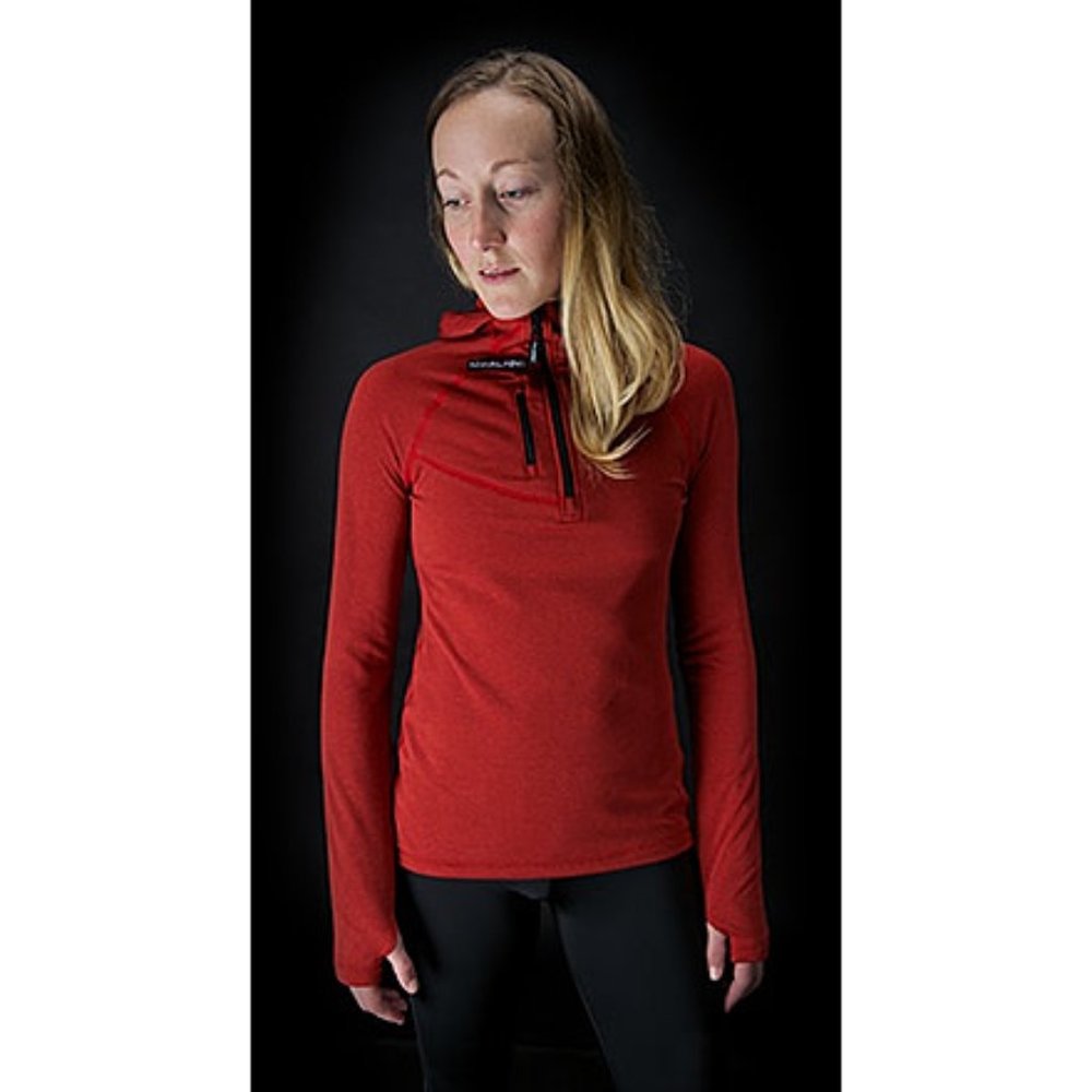 NW Alpine Women's Black Spider Fleece Hoody - tomato red, size medium